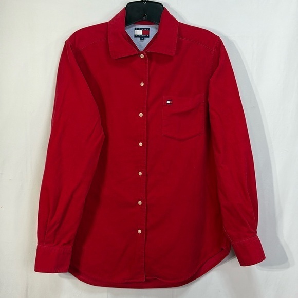 🔬 Tommy Hilfiger bright red pin whale corduroy blouse - Picture 1 of 5